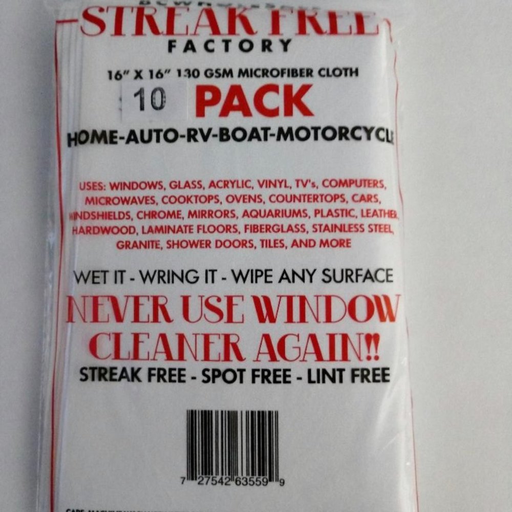 10 Pk StreakFreeFactory Micro Cleaning Cloth 16 "